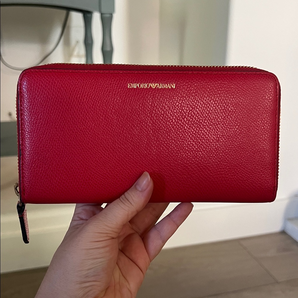 Emporio Armani Red Leather Ziparound Wallet